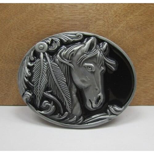 BuckleClub wholesale retro western horse head jeans gift belt buckle FP-02209 pewter finish for men 4cm width loop