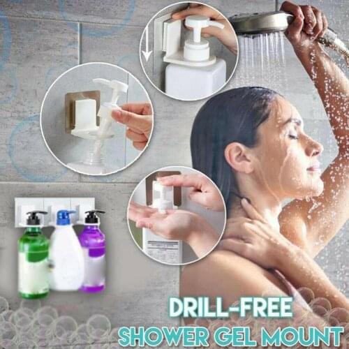 Bathroom Self Adhesive Wall Mounted Shower Gel Bottle Holder Shampoo Soap Liquid Dispenser Hand Sanitizer Hook Rack Storage Rack