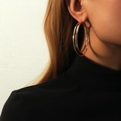 New Fashion Punk Big Size Hoop Earrings Trendy Party Exaggerated Gold Silver Color Round Circle Earrings for Women Jewelry