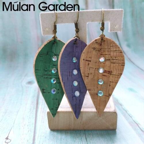 M&G Wood Texture Leaf Leather Earrings for Women Boho Glitter Rhinestone Drop Earrings Female Trendy Jewelry Bohemia Wholesale