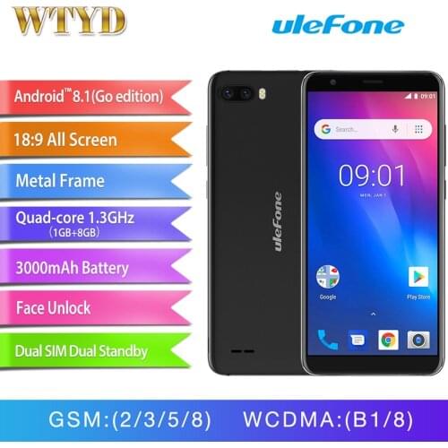Ulefone S1 Android 8.1 Quad-Core SmartPhone 18:9 Full Display MT6580 8MP Dual Back Camera 1GB+8GB GPS Dual SIM 3G Mobile Phone