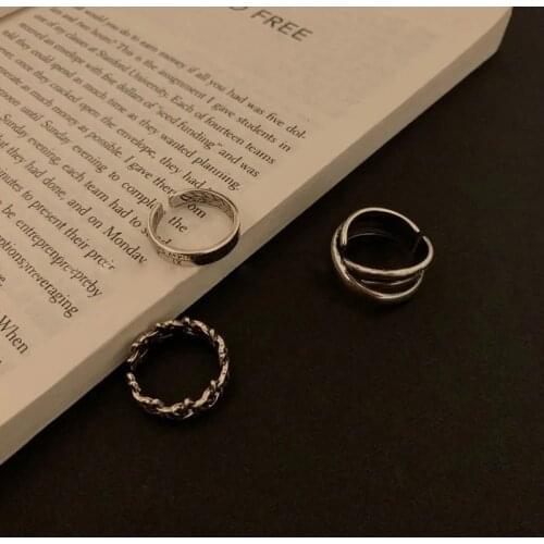 Ins Cool Stuff Retro Open Ring Female Fashion Tail Ring Male Cold Wind Adjustable Vintage Combination Couple Rings Set
