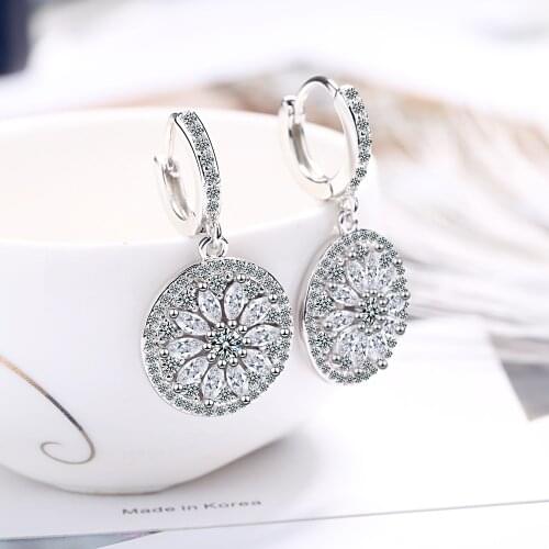 Fanqieliu Plant Flower Round Crystal Drop Earrings For Woman Sterling 925 Silver Earring Women Jewelry Dangle Earrings FQL20411