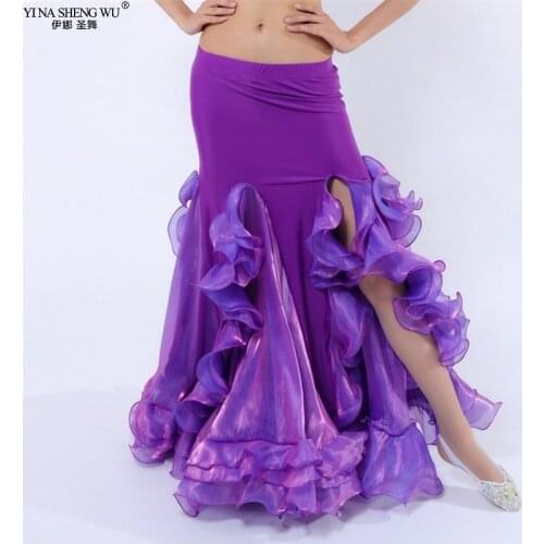 Sexy Women Bellydance costume Long Ruffle Skirt Carnaval Costume Side Slit Belly Dance Costume Solid Color Dancing Performance