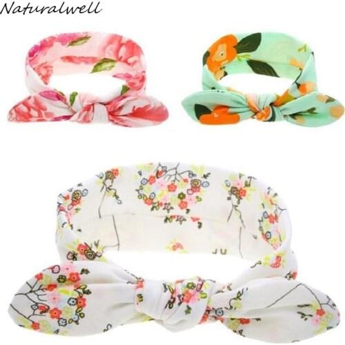 Naturalwell Baby Girl Flower Headwraps Toddler Turban Bow Knot Head Wrap Cotton Stretch Headband Newborns Photo Prop 1pc HB124