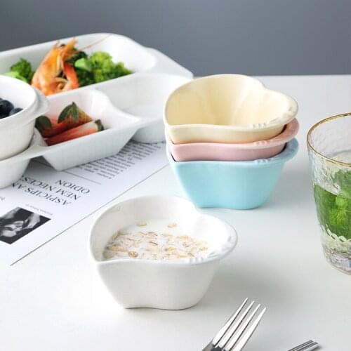 2 Pcs Cute Small Ceramic Love Small Bowl Single Pudding Bowl Dessert Bowl Creative Microwave Oven Baking Small Bowl