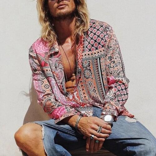 2020 Fashion Mens Printed hawaiian shirt Casual Business Long Sleeve Loose Shirt luxury retro plus Size streetwear