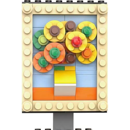3D Pixel Art Starry Sky Pixel Sunflower Mosaic Art Painter Van Gogh Painting Creative Building Block Model Toys For Child Gifts