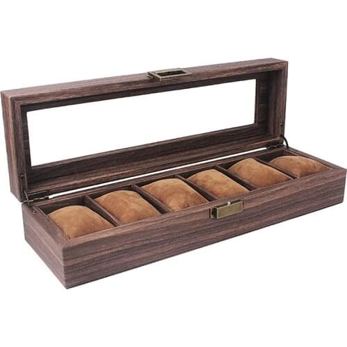 6 Grids Watch Box Wooden Watch Case Holder Organizer Storage Box for Quartz Watches Jewelry Boxes Display Best Gift