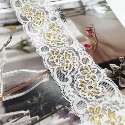 6y/lot Width 2 1/4 inch 6cm White Gold Stretch Lace Trim For Clothing Accessories Dress Sewing Applique Costume Fabric