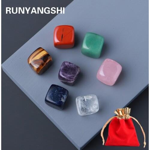 7pcs/set Natural Mineral Tumbled Stone Quartz Rock Healing Chakra Reiki Crystal Beads Point Garden Decor Gift bag