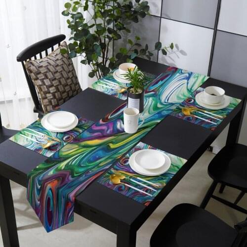 Ink Abstract Peacock Feather Table Runner Table Mats Cover For Home Wedding Banquet Festival Party Catering Hotel Decoration