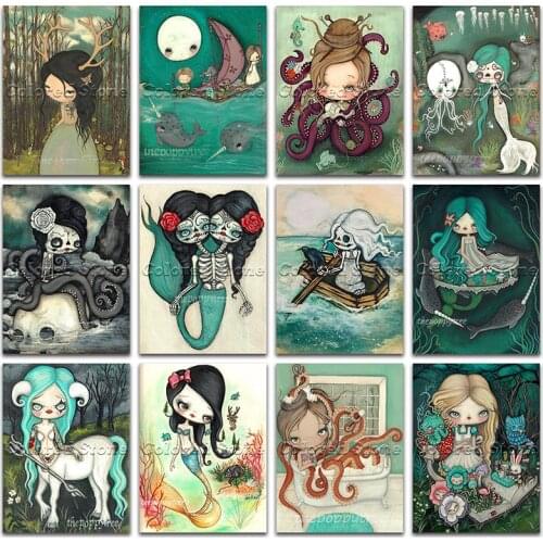 New Diamond painting Cartoon Girl skull Mermaid horse 5D DIY Full Square Drill embroidery Cross stitch Round mosaic Drawing 1120