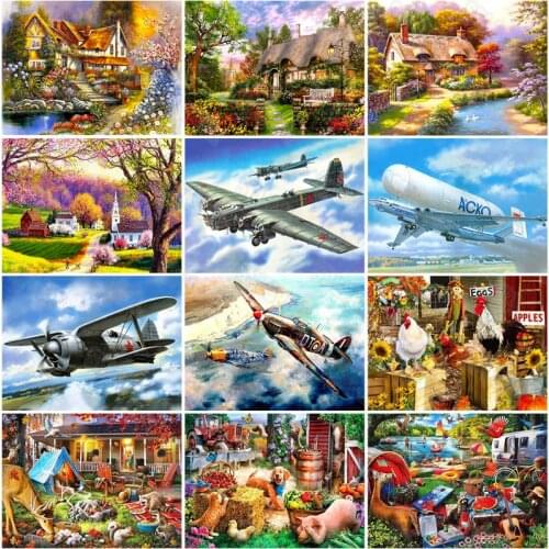 Diy Diamond Painting Cartoon Anime Fantasy Cartoon Style Beautiful House and Cute Animals Pig Puppy Chick Hanging Painting