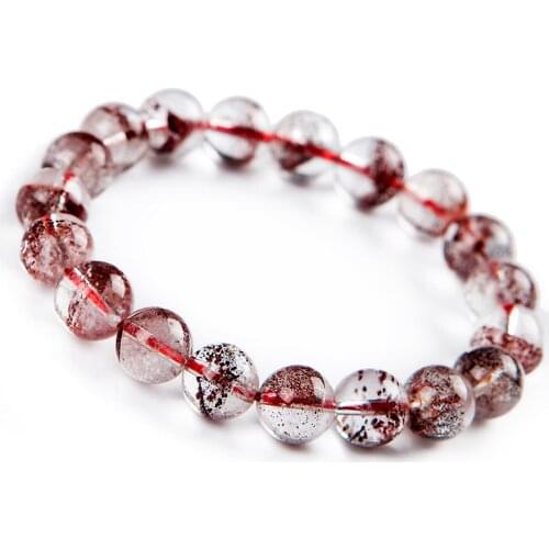 Genuine Natural Ash Volcanic Phantom Quartz Crystal Bracelet Red Round Bead Natural Phantom Quartz Bracelets For Women