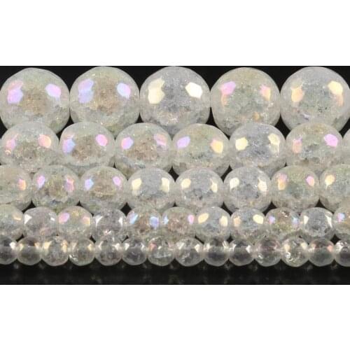 AB Color White Snow Cracked Crystal Beads 4/6/8/10mm Faceted Loose Quartz Beads for Jewelry Making DIY Bracelets 15inch