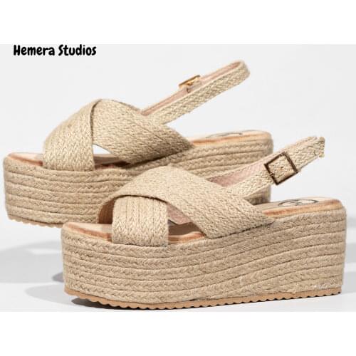 Hemera Studios flat platform sandals Women summer 2021 espadrille with Multicolor back strap