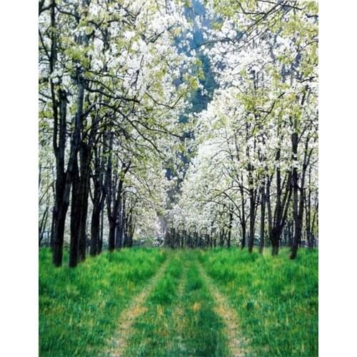 5x7ft White Flowers Tree Grass Photography Backdrops Photo Props Studio Background
