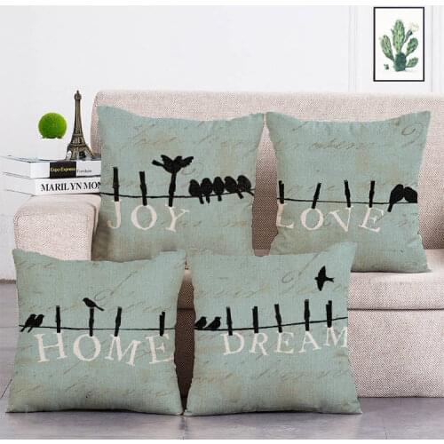 Cotton linen Home Joy Love Birds Cushions Pillow Case 45Cmx45Cm Square Office Chair Cushion Cover T40