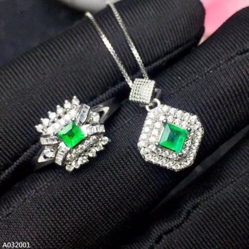 KJJEAXCMY Fine Jewelry 925 925 sterling silver natural emerald inlaid female money chain pendant ring set to support detection
