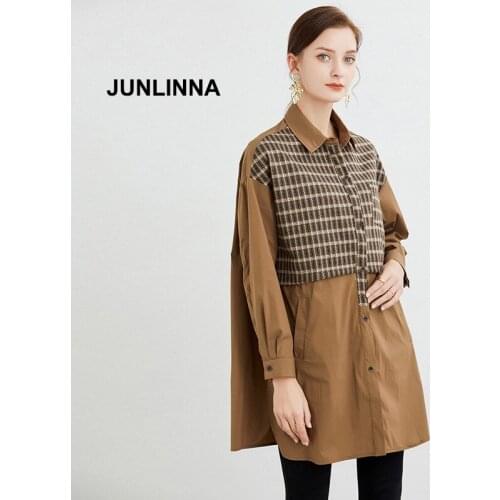 JUNLINNA Check Blouses