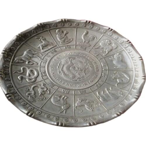 CHINEA FOLK old Carved Tibetan silver plate zodiac dragon ornaments
