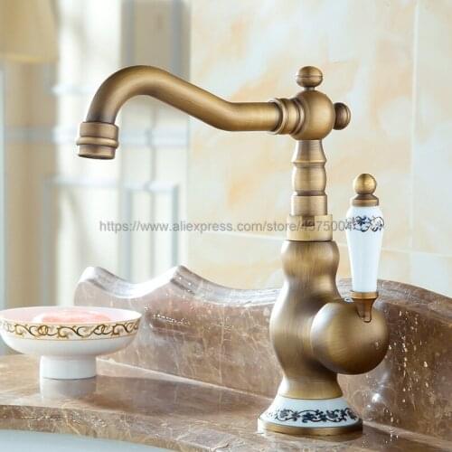 Bathroom Sink Faucet Antique Bronze 360 Degree Turn Basin Faucet Water Tap Single Handle Cold and Hot Water Nnf511