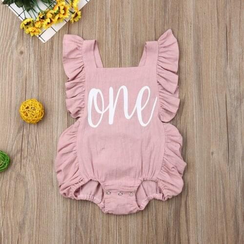 Baby Summer Clothing Newborn Infant Baby Girls Boys Romper Ruffles Sleeveless ONE Letter Print Outfit Jumpsuit Playsuit