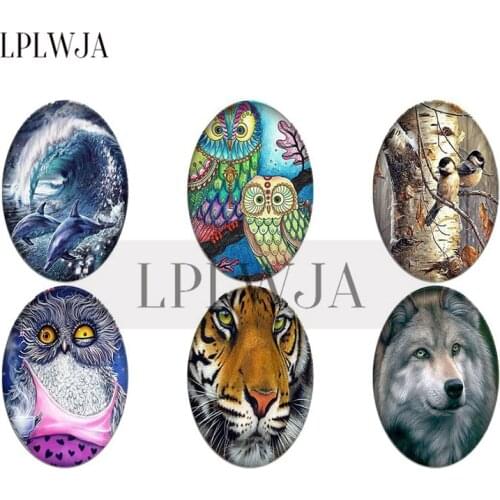LPLWJA Sea Turtle Owl, Eagle Horse Lion Dolphin Oval Shape Glass Cabochon Photo Flatback Beads For DIY Jewelry Accessories