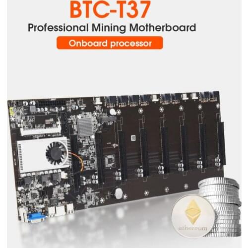 TISHRIC BTC-T37 Miner Motherboard 8 GPU PCIE 16X Video Card Riserless Bitcoin Mining Motherboard Support 1066/1333/1600MHz DDR3