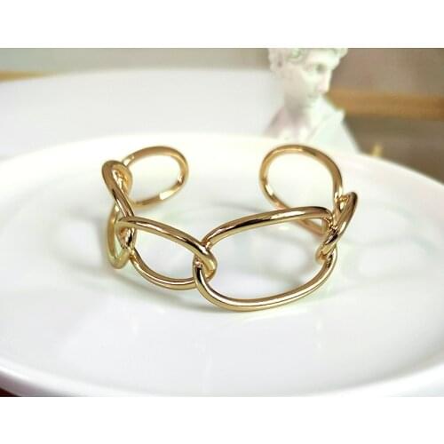 Minimalist Curb Link Big Circle Bangles Round Geometric Bangles for Women Simple Gold Color Chain Bangles Adjustable 2020 Trendy
