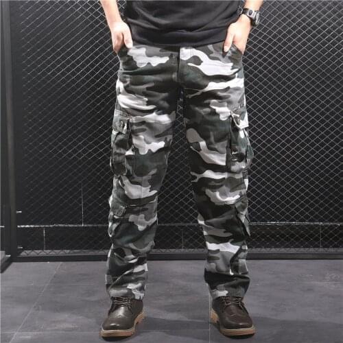 2021 Mens Camouflage Printed Multi-Pocket Casual Cotton Wear-Resistant Loose Cargo Pants