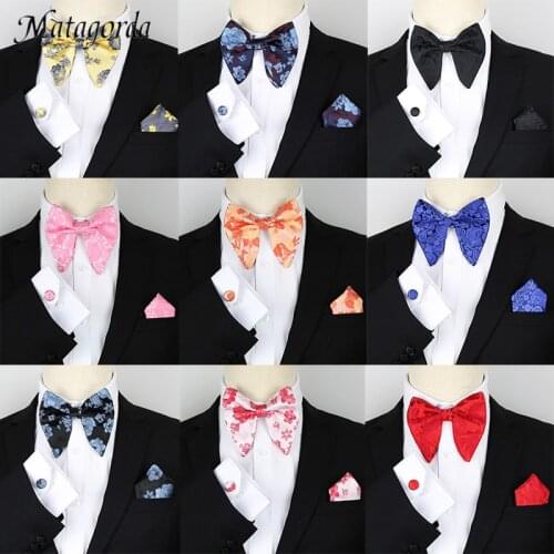 NEW Bowtie Set for Man Pocket Square Cufflinks Three-piece Suit Flower Polyester Jacquard Cufflinks Gifts for Men Gift for Men