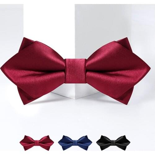 2021 New Designer Brand Fashion Two Layer Bowtie For Men Top Quality Groom Wedding Party Butterfly Bow Tie Gift Box Wine Red