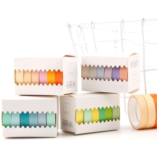 6pcs/pack Simple Solid Color Washi Masking Tape Sticker Decorative Paper Tape Set DIY Decoration Office Stationery Scrapbooking