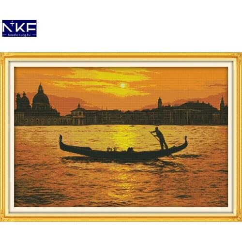 NKF Sunset Way Home Cross Stitch Pattern DIY Kit Needlework Embroidery Sets Chinese Cross Stitch for Home Decor