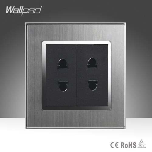 CE Wallpad AC 110-250V 10A 2 Pin Socket Silver Satin Metal UK US EU French 10A 2 Pin Universal Electric Wall Socket Power Supply
