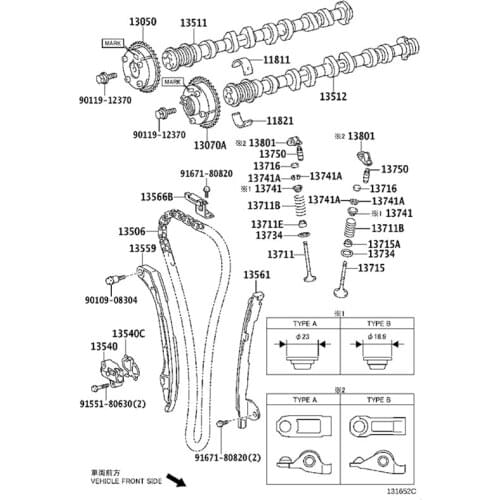Engine camshaft chain tensioner timing guide 2010-toy otz ela sca mry ava lon hig hla nde rsi enn ara v4a lph ard2.7 Rocker arm sub-assembly near exhaust valve stem oil seal spring seat lock piece gear