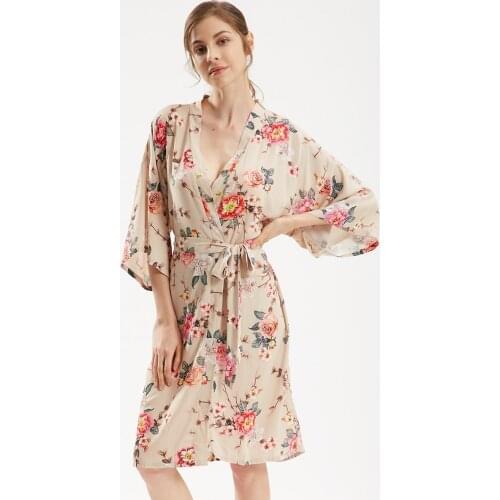 Plus Size Women Kimono Gown Cotton Print Flower Nightgown Bride Bridesmaid Wedding Robe Soft Nightdress Intimate Lingerie