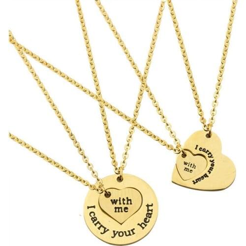 New Stainless Steel Round and Heart Necklace Pendants for Women Lovers Couples Letter Choker Necklace Jewelry Accessories 2020