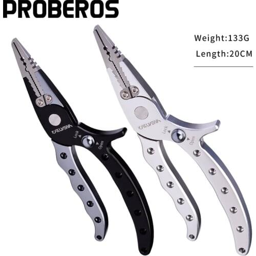 PROBEROS Aluminum Alloy Pliers 133g-20cm Fishing Scissors Lure Line Cutter Hook Remover Split Ring Opener Tool Equipment Tackle
