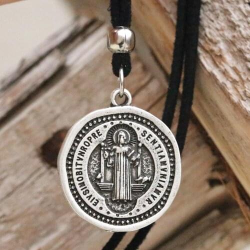 Russian Christian Medallion Pendant Orthodox Saint Benedict Medal Necklace A334 Dropship