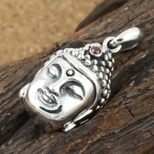 S999 Sterling Silver Buddha Buddhas head Engrave Vintage Pendant Goddess Of Mercy bodhisattva Tibetan Jewelry Pendant Necklaces