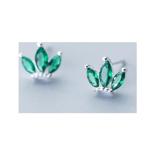 MloveAcc Royal Crown Stud Earrings for Women Green CZ Dazzling Statement Wedding Jewelry 925 Sterling Silver Bijoux