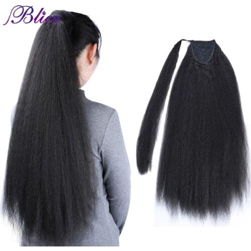 Blice Synthetic long Kinky straight tail with ties Wrap Around Clip In Ponytail Hair Extension Heat Resistant Natural Ponytail