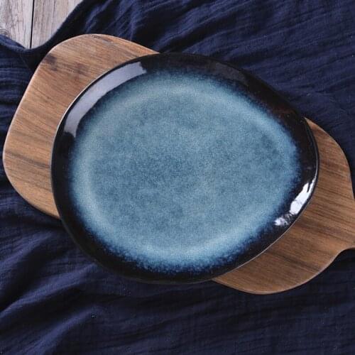 Nordic Dark Blue Ceramic Plates Exquisite Ocean Series Irregular Breakfast Snacks Fruit Plate Kitchen Desktop Decoration Dishes