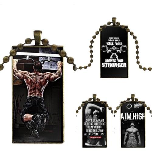 Glass Cabochon Choker Pendant Rectangle Necklace Bronze Color Jewelry For Women Children Loving Bodybuilding Gym