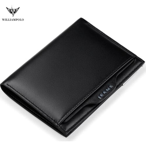 WILLIAMPOLO 2019 Small Wallets For Men Genuine Leather Credit Card Holder Cash Pocket Driving License Ultra Slim Purse Cowhide