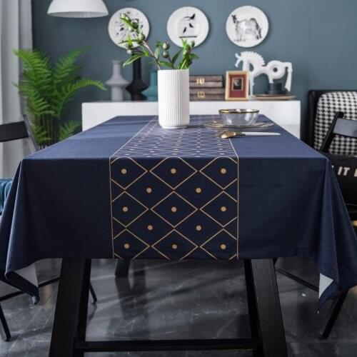 Suede anti-scald dark navy Table Cloth Cotton Linen Wrinkle Free Anti-Fading Tablecloths Washable Table Cover for Kitchen
