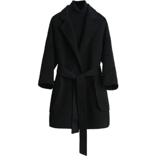 Womens Winter Lapel Wool Coat Trench Jacket Long Sleeve Overcoat Outwear Dropshipping size Leisure Work clothes free shipping